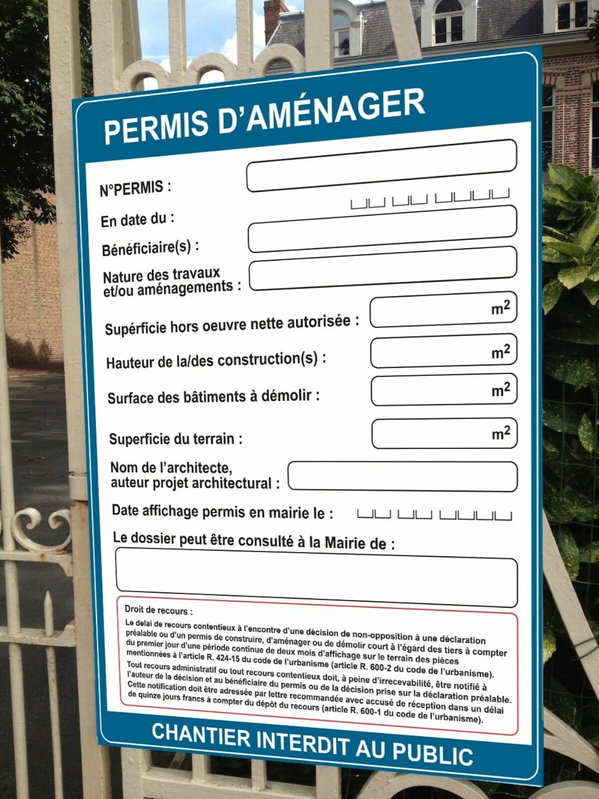 Panneau Permis d'aménager